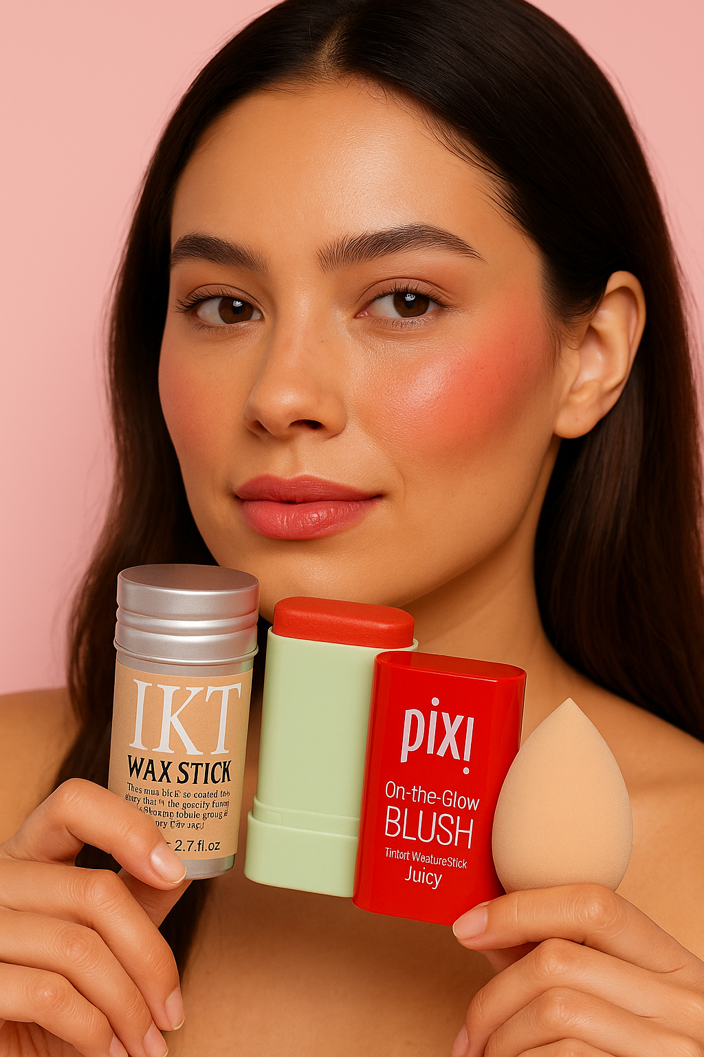 IKT Hair Wax Stick + Pixi On-the-Glow Blush – Juicy | Flat 50% OFF + Free Beauty Blender Puff