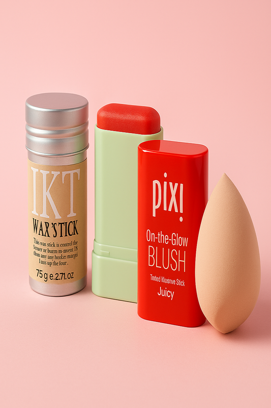 IKT Hair Wax Stick + Pixi On-the-Glow Blush – Juicy | Flat 50% OFF + Free Beauty Blender Puff
