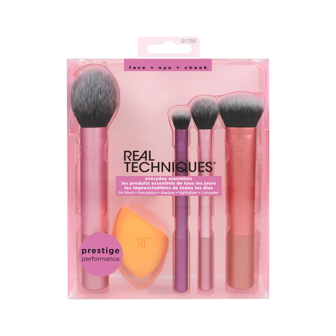 Real Techniques Everyday Essentials Makeup Brush Set: 5-Piece Kit for Flawless Face & Eyes